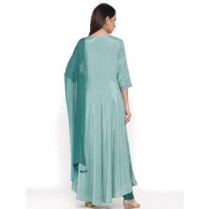 Sea Green Embroidered Silk Crepe Anarkali Kurta With Churidar Pant & Dupatta
