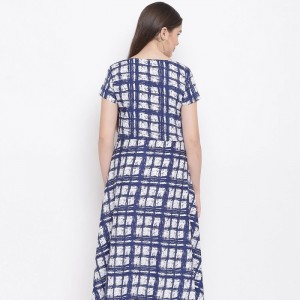 Printed Overlap Dress In White & Blue